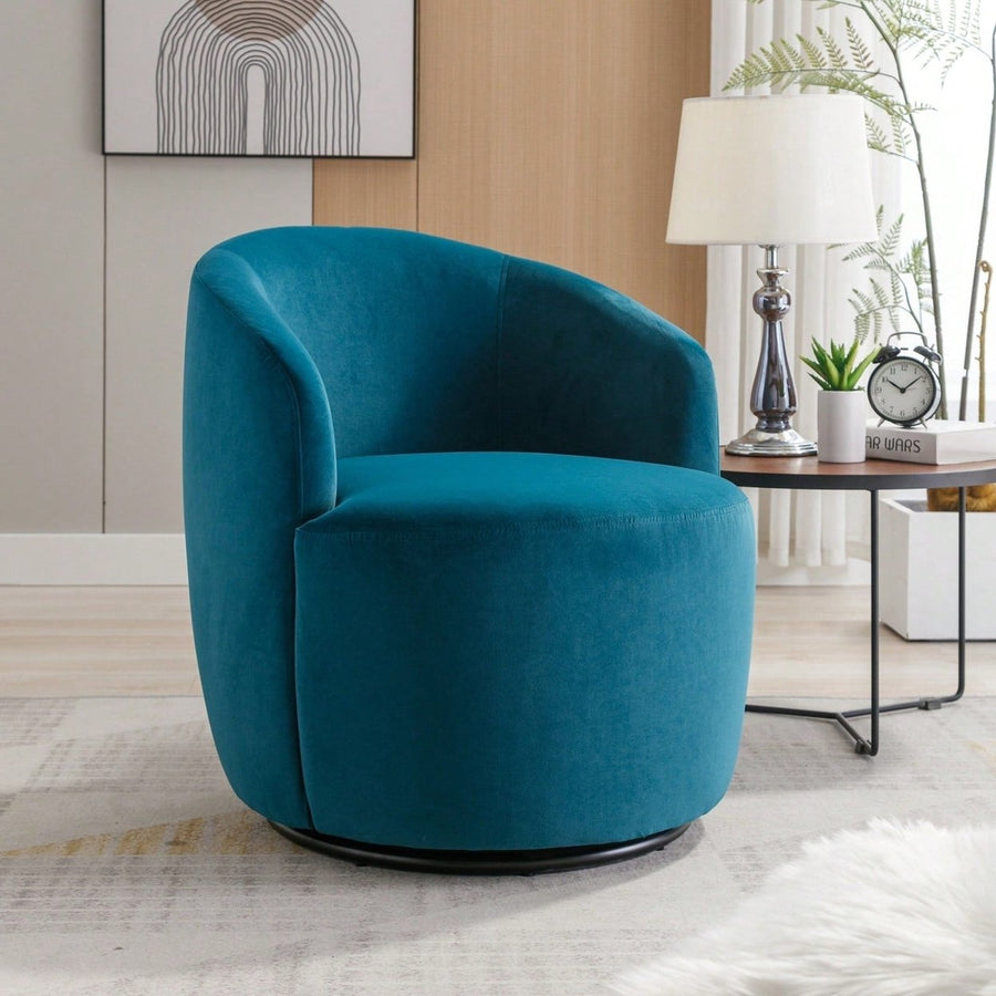 Velvet Fabric Swivel Accent Armchair Barrel Chair With Black Powder Coating Metal Ring Image 1