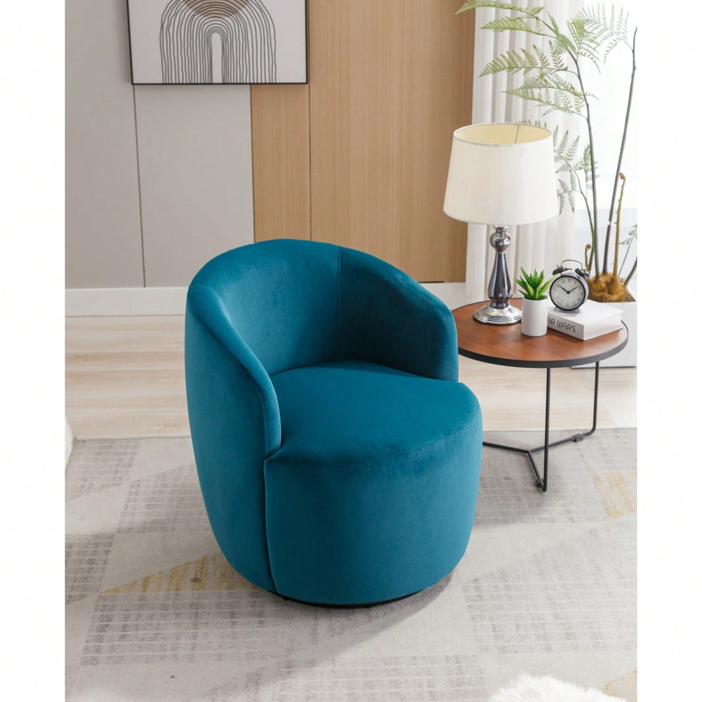 Velvet Fabric Swivel Accent Armchair Barrel Chair With Black Powder Coating Metal Ring Image 2