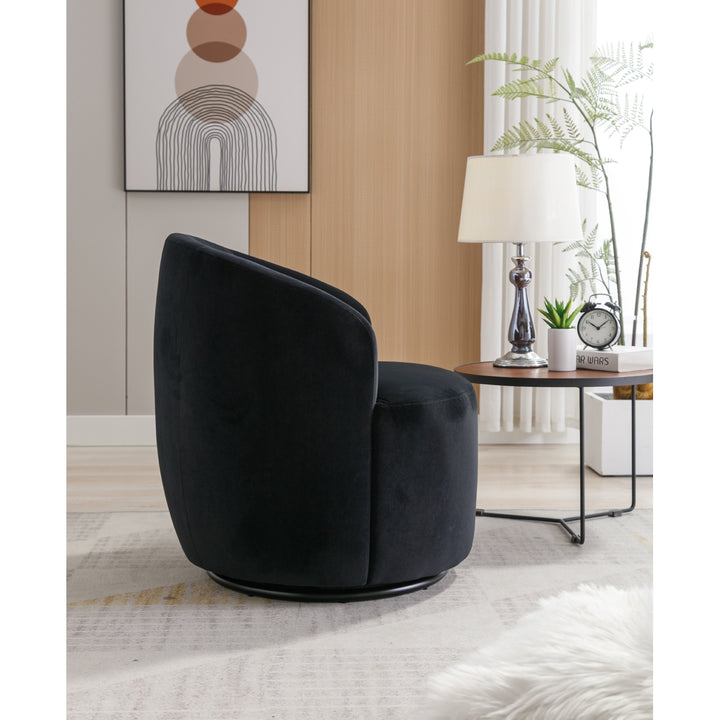 Velvet Fabric Swivel Accent Armchair Barrel Chair With Black Powder Coating Metal Ring,Black Image 4