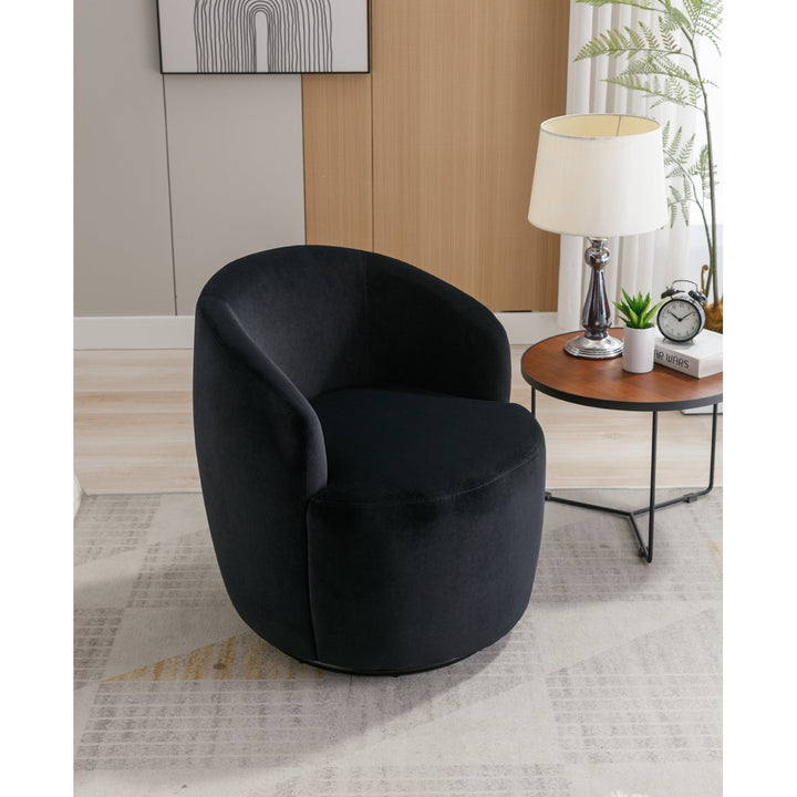 Velvet Fabric Swivel Accent Armchair Barrel Chair With Black Powder Coating Metal Ring,Black Image 5