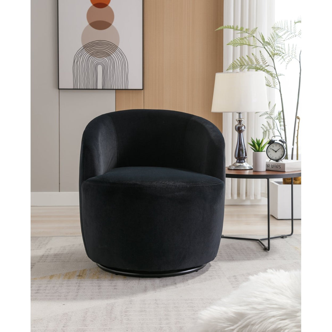 Velvet Fabric Swivel Accent Armchair Barrel Chair With Black Powder Coating Metal Ring,Black Image 6