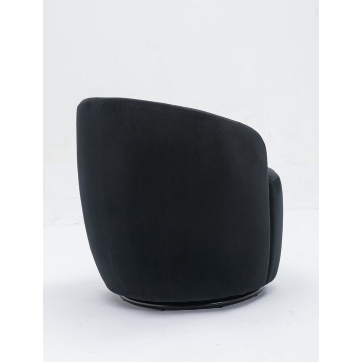 Velvet Fabric Swivel Accent Armchair Barrel Chair With Black Powder Coating Metal Ring,Black Image 8