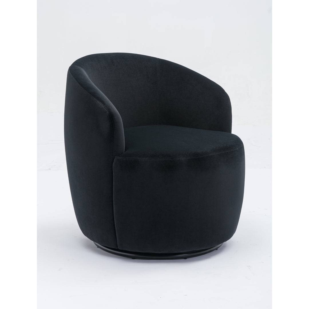 Velvet Fabric Swivel Accent Armchair Barrel Chair With Black Powder Coating Metal Ring,Black Image 10