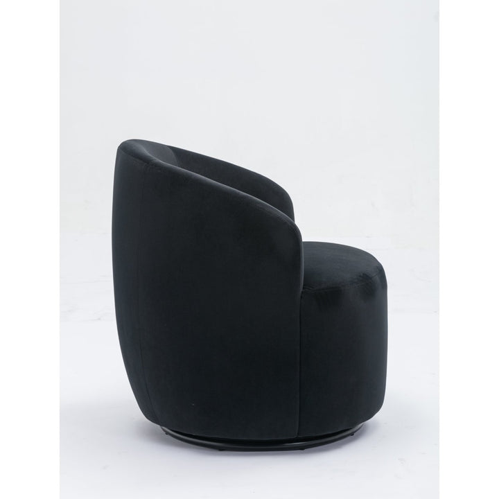 Velvet Fabric Swivel Accent Armchair Barrel Chair With Black Powder Coating Metal Ring,Black Image 11