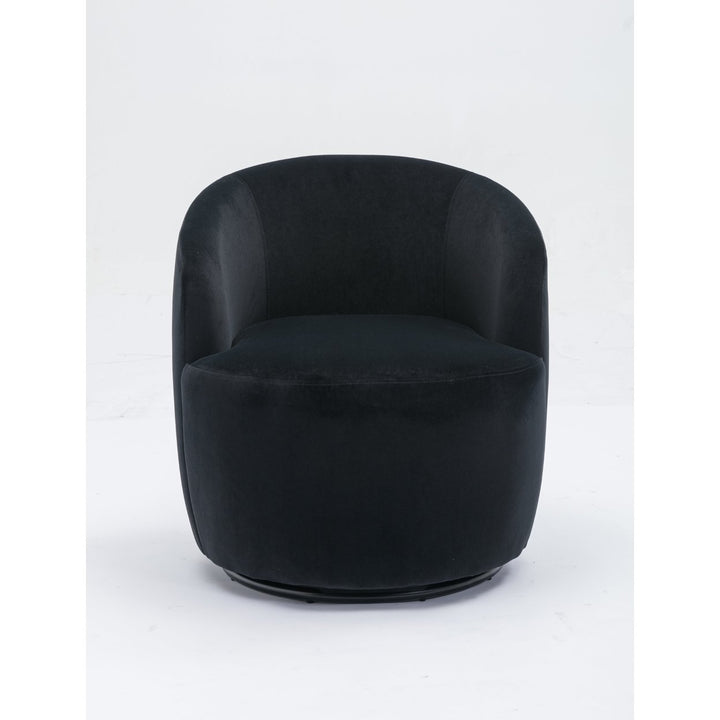 Velvet Fabric Swivel Accent Armchair Barrel Chair With Black Powder Coating Metal Ring,Black Image 12