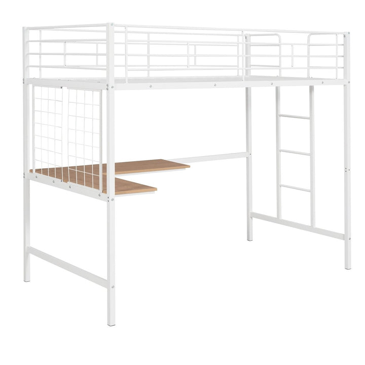 Twin Metal Loft Bed with Desk and Metal Grid - Space-Saving White Bedroom Furniture for Kids and Teens Image 10