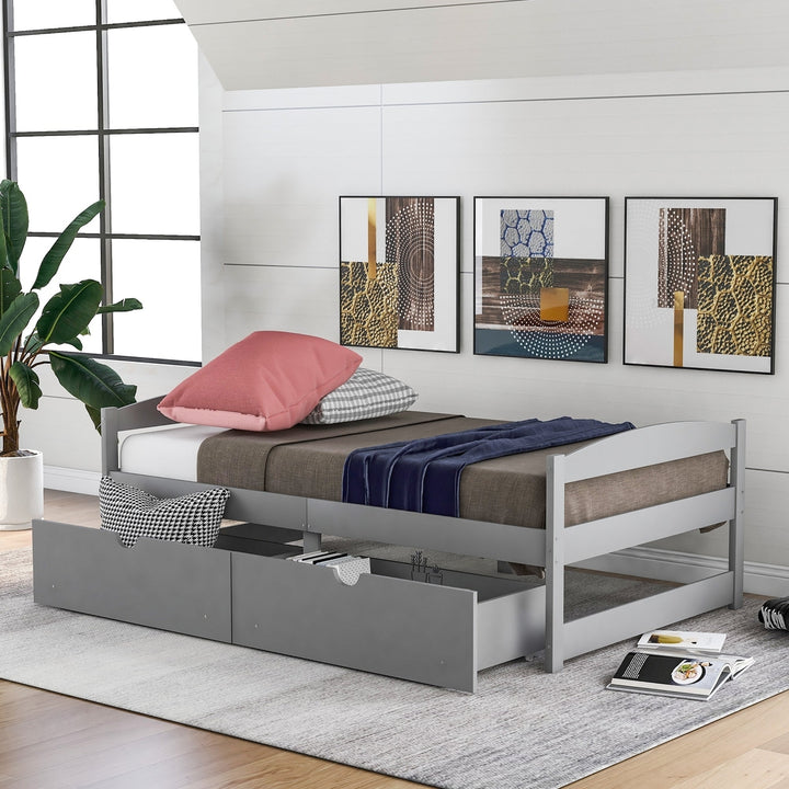 Twin Size Platform Bed with Two Drawers Gray Image 1