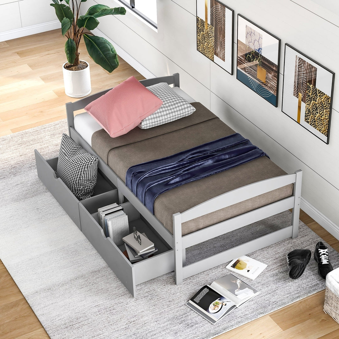 Twin Size Platform Bed with Two Drawers Gray Image 2