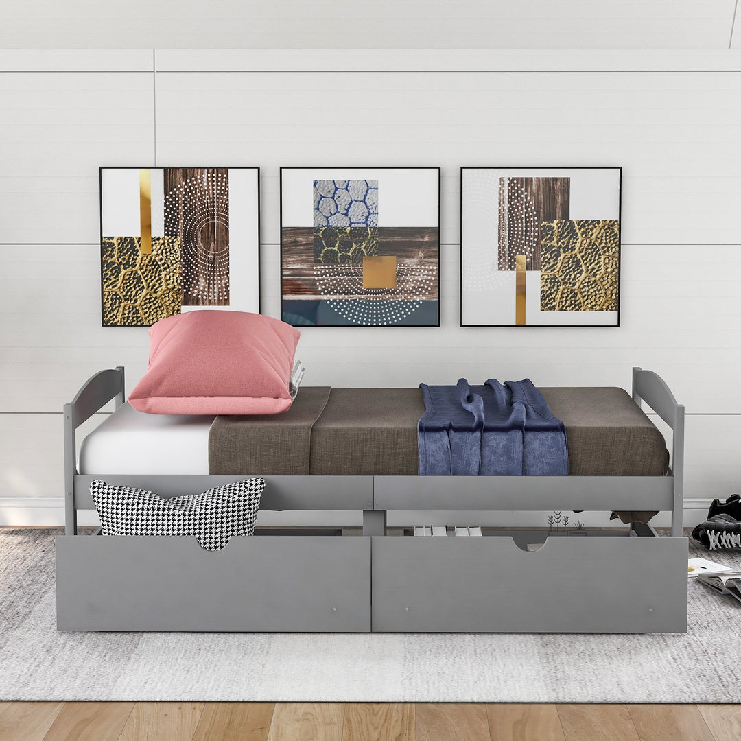 Twin Size Platform Bed with Two Drawers Gray Image 3