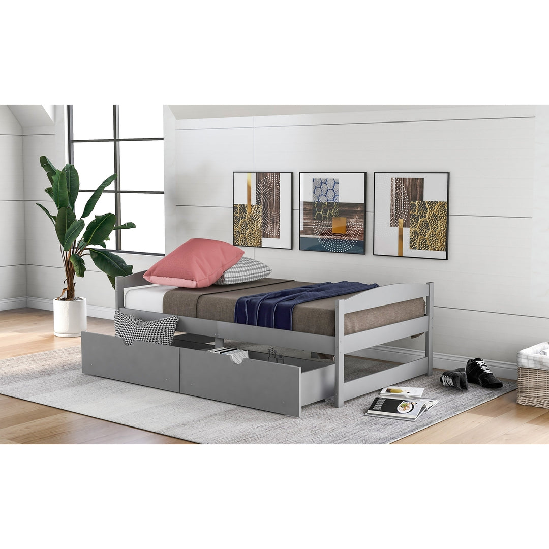 Twin Size Platform Bed with Two Drawers Gray Image 4