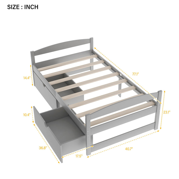 Twin Size Platform Bed with Two Drawers Gray Image 8