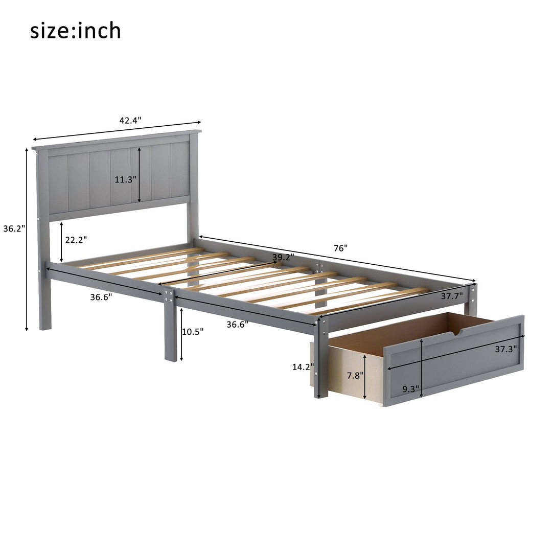 Twin Size Platform Bed with Under-bed Drawer Image 8