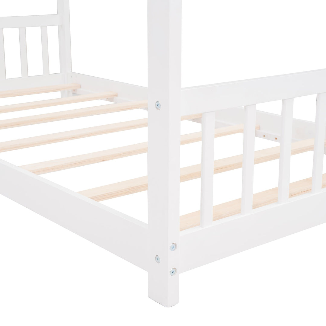 Twin Size Wood House Bed Frame - White Finish - Stylish, Space-Saving Design for Kids Bedroom Image 7