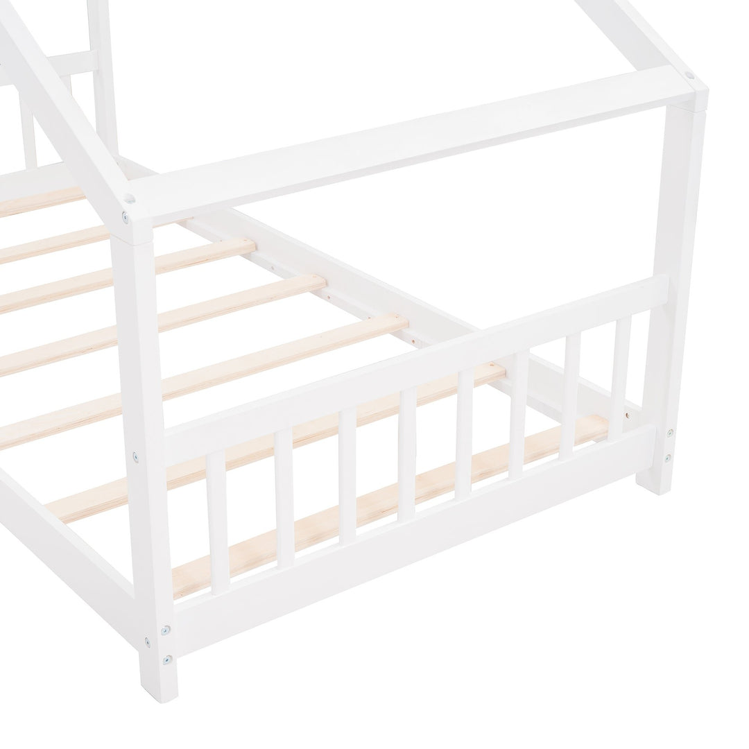 Twin Size Wood House Bed Frame - White Finish - Stylish, Space-Saving Design for Kids Bedroom Image 8