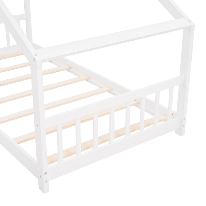 Twin Size Wood House Bed Frame - White Finish - Stylish, Space-Saving Design for Kids Bedroom Image 8