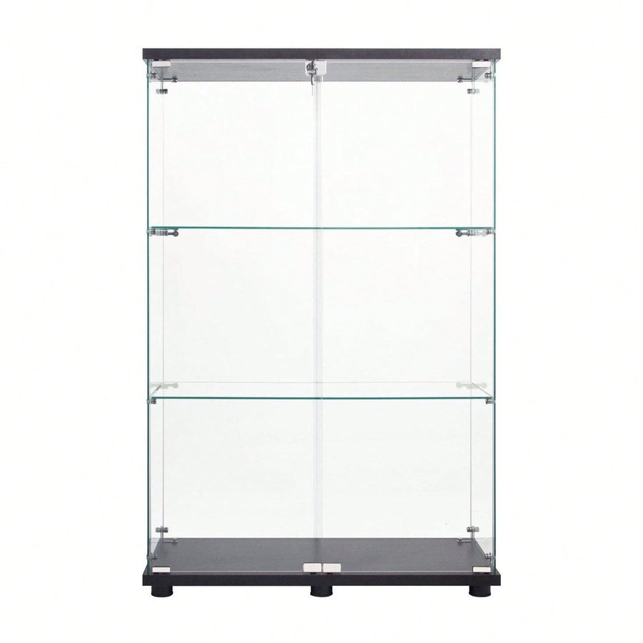 Two Door Glass Cabinet Glass Display Cabinet With 3 Shelves, Black Image 1