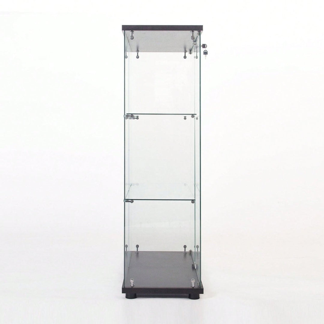 Two Door Glass Cabinet Glass Display Cabinet With 3 Shelves, Black Image 5