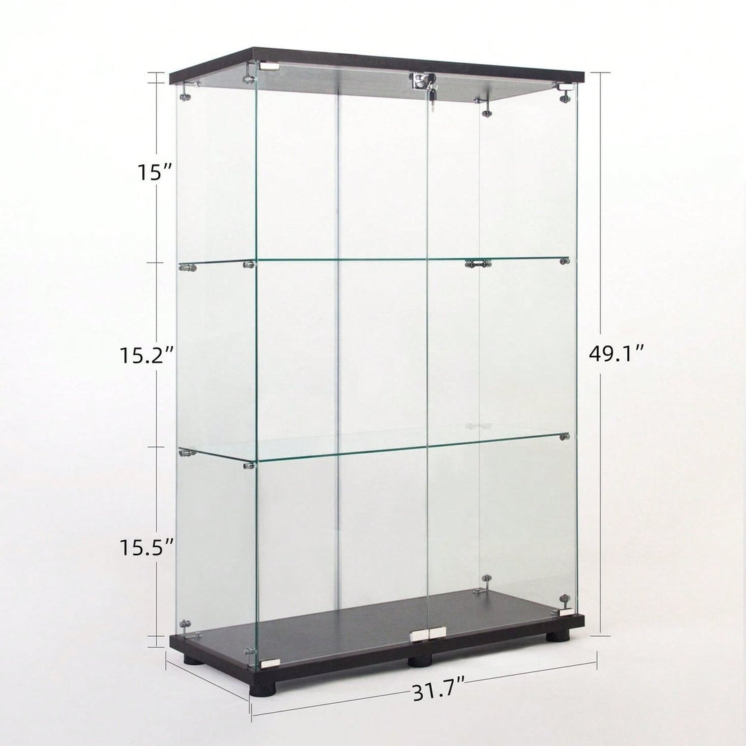 Two Door Glass Cabinet Glass Display Cabinet With 3 Shelves, Black Image 10