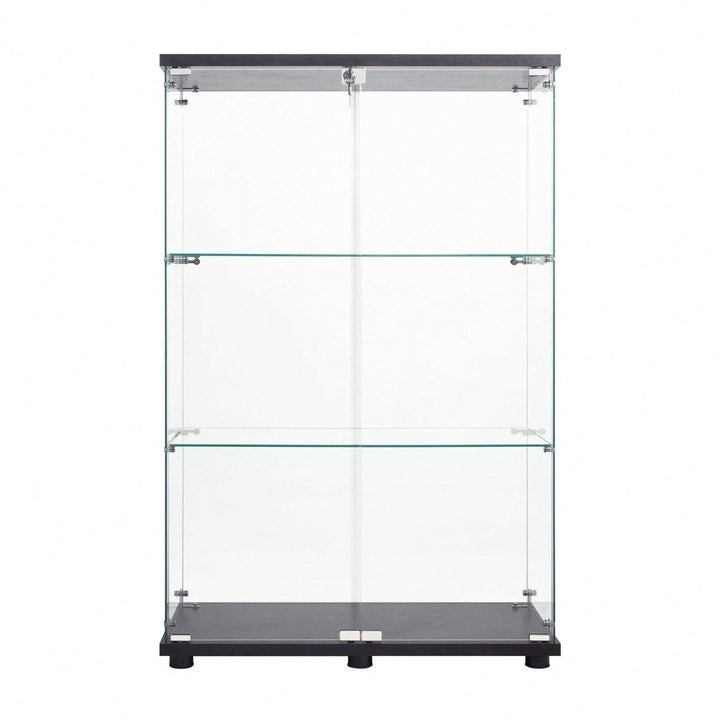 Two Door Glass Cabinet Glass Display Cabinet With 3 Shelves, Black Image 11