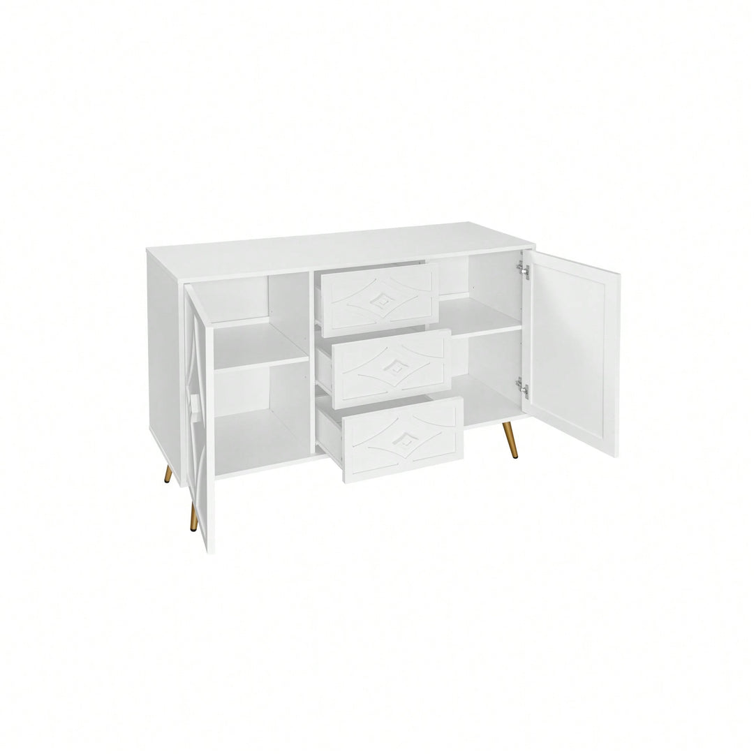 Versatile 2 Door 3 Drawer Buffet Cabinet with Adjustable Shelf for Living Room Kitchen Dining Room 47.24 Inch Image 3