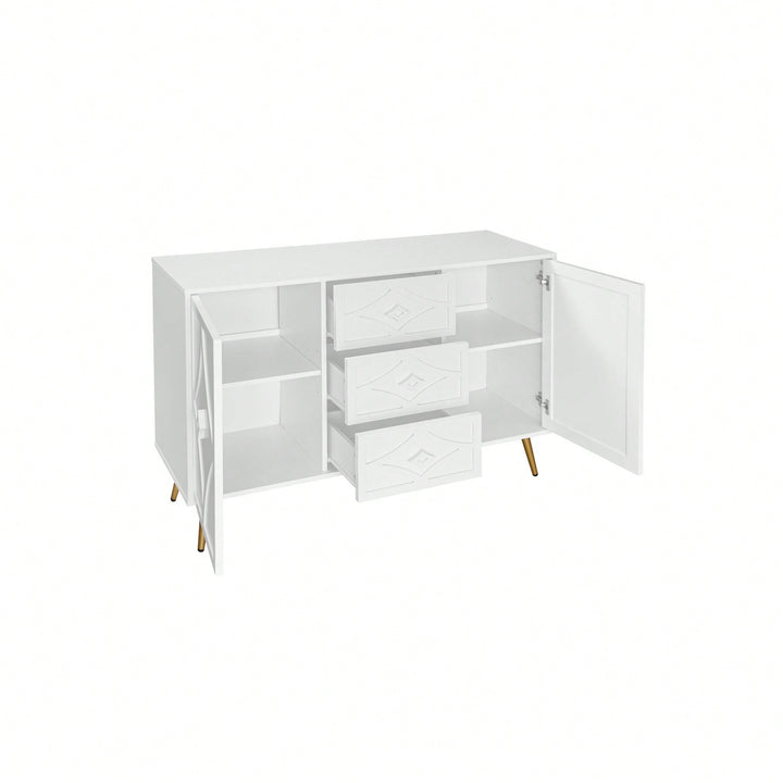 Versatile 2 Door 3 Drawer Buffet Cabinet with Adjustable Shelf for Living Room Kitchen Dining Room 47.24 Inch Image 3