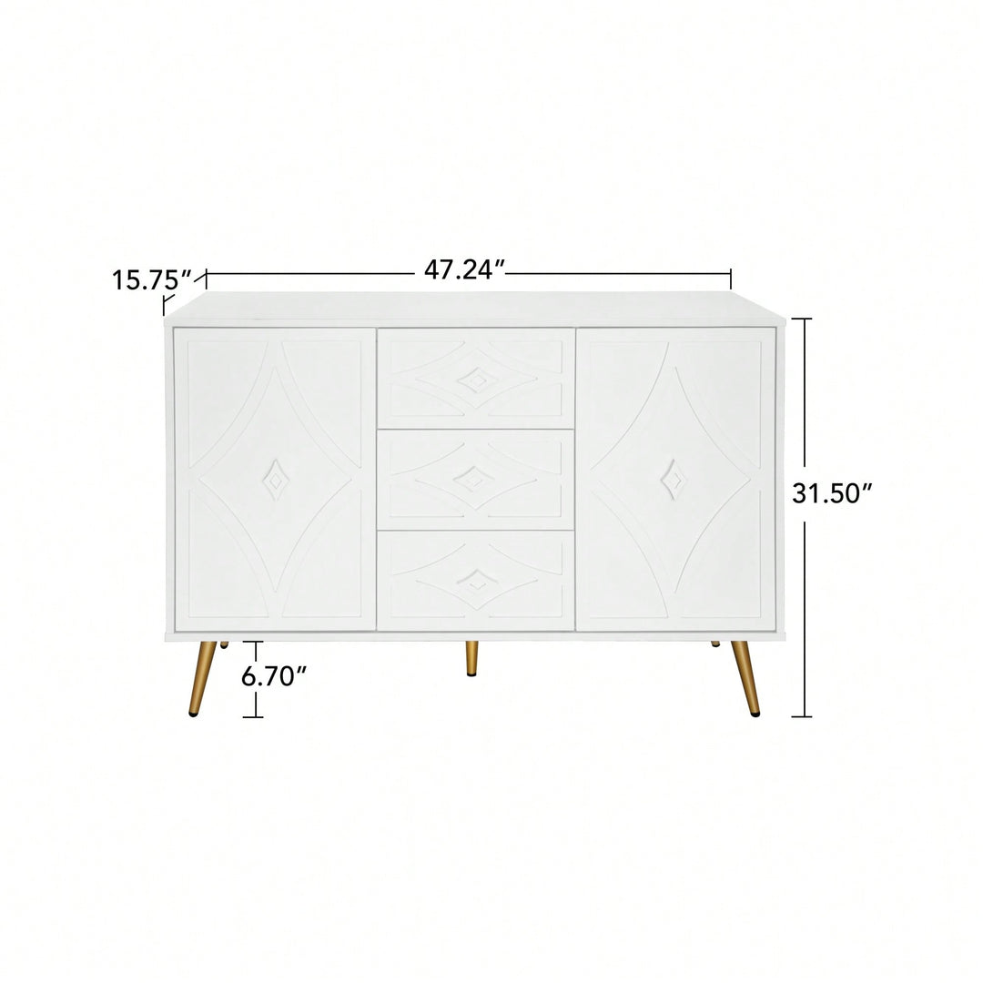 Versatile 2 Door 3 Drawer Buffet Cabinet with Adjustable Shelf for Living Room Kitchen Dining Room 47.24 Inch Image 4