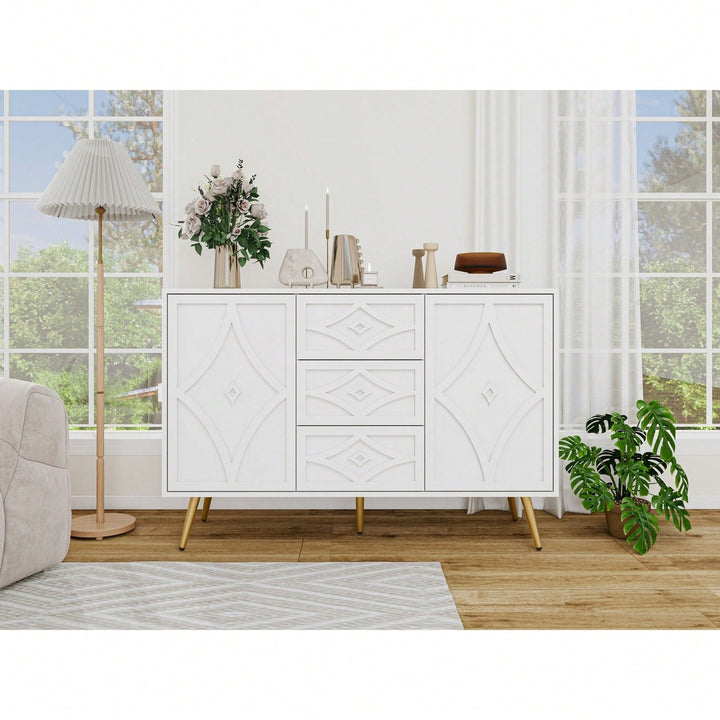 Versatile 2 Door 3 Drawer Buffet Cabinet with Adjustable Shelf for Living Room Kitchen Dining Room 47.24 Inch Image 7