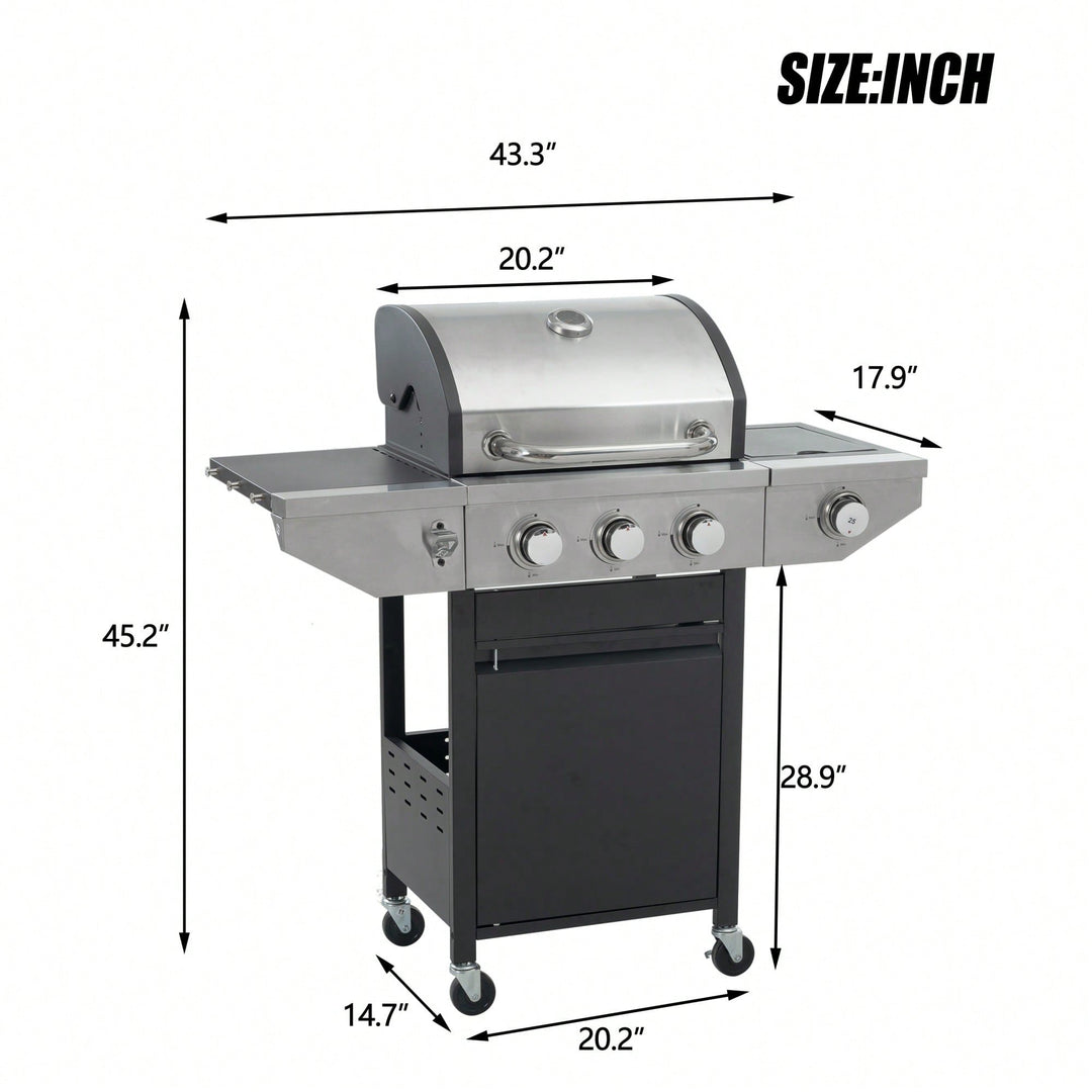 Versatile 3-Burner Propane Grill with Side Burner 37000 BTU Stainless Steel for Outdoor Cooking Black Silver Finish Image 5