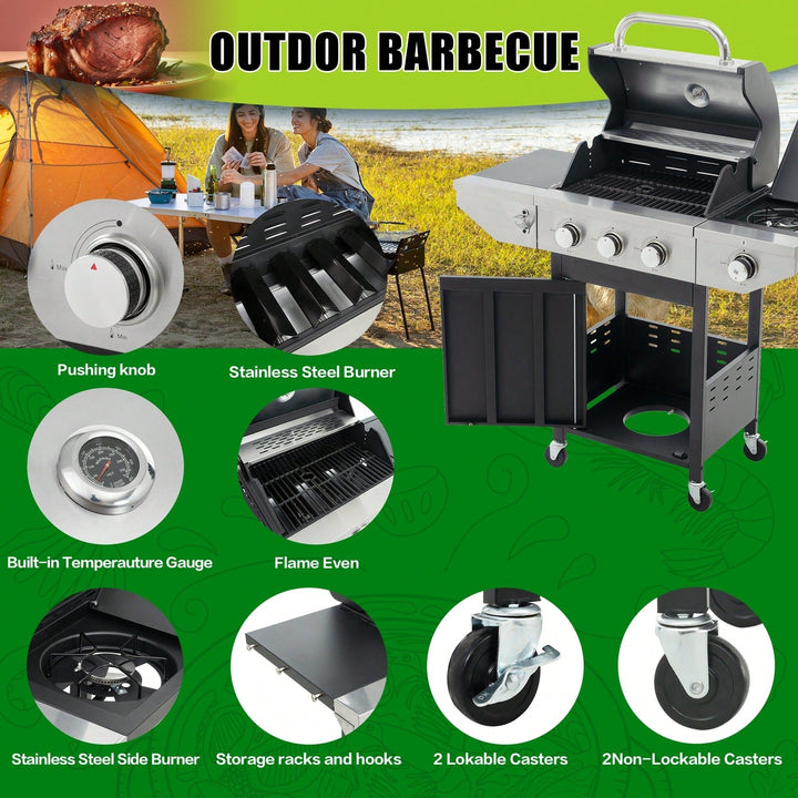 Versatile 3-Burner Propane Grill with Side Burner 37000 BTU Stainless Steel for Outdoor Cooking Black Silver Finish Image 6