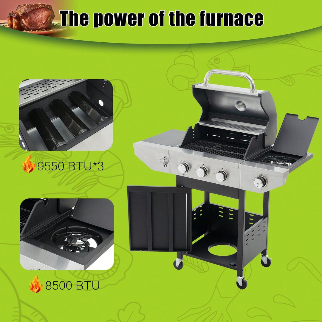 Versatile 3-Burner Propane Grill with Side Burner 37000 BTU Stainless Steel for Outdoor Cooking Black Silver Finish Image 7