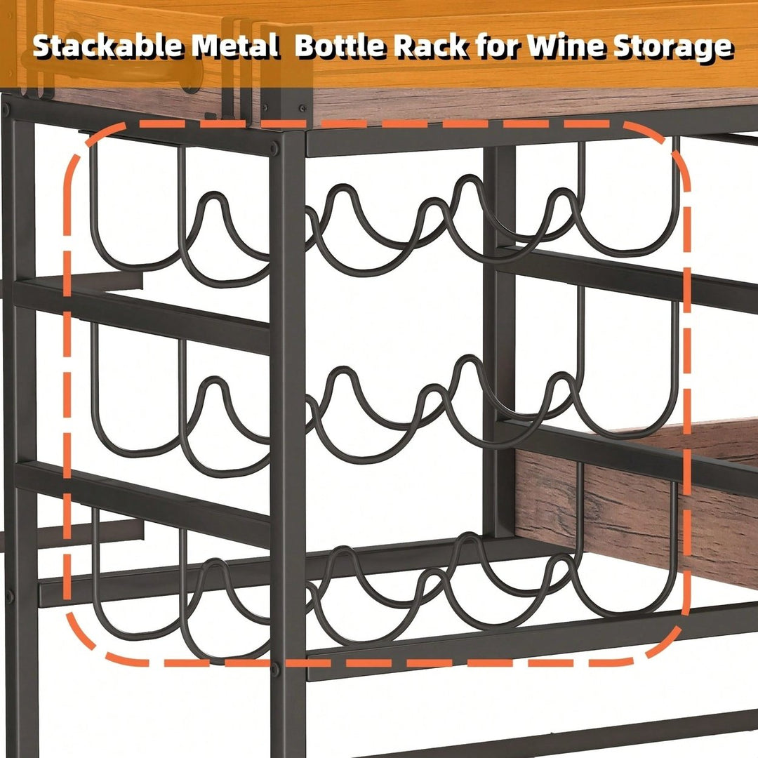 Versatile 3-Tier Rolling Serving Cart with Lockable Wheels Wine Rack Glass Holder Indoor Outdoor Use 2 Removable Trays Image 6