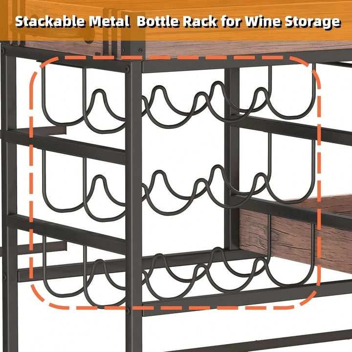 Versatile 3-Tier Rolling Serving Cart with Lockable Wheels Wine Rack Glass Holder Indoor Outdoor Use 2 Removable Trays Image 6