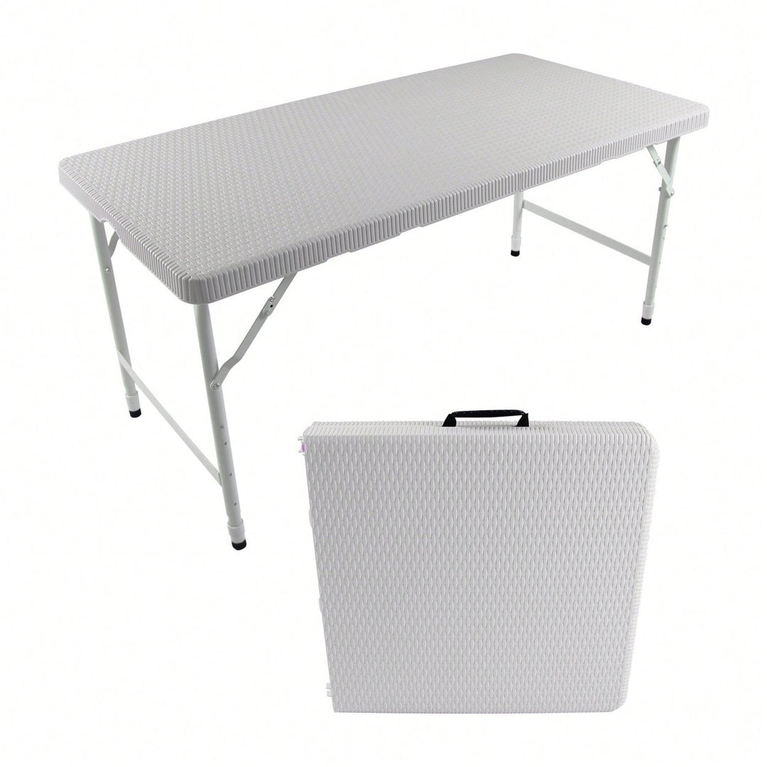 Versatile 4ft Rattan Folding Table For Indoor And Outdoor Use - Stylish Portable White Plaited Design Image 1