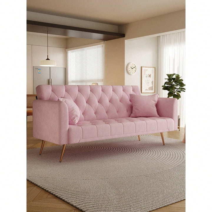 Versatile 71 Inch Convertible Velvet Sofa Bed with Adjustable Backrest for Small Spaces and Guest Rooms Image 5