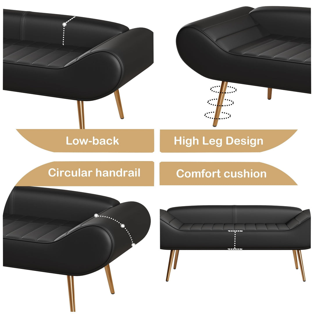 Versatile 57-Inch Black Sofa Stool with PVC Fabric  Ideal for Bedside or Porch Use Image 4