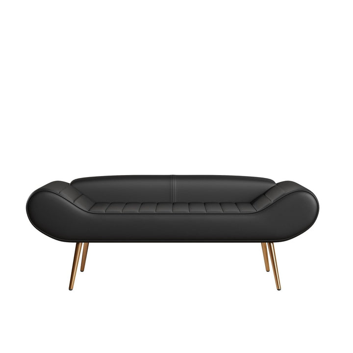 Versatile 57-Inch Black Sofa Stool with PVC Fabric  Ideal for Bedside or Porch Use Image 6