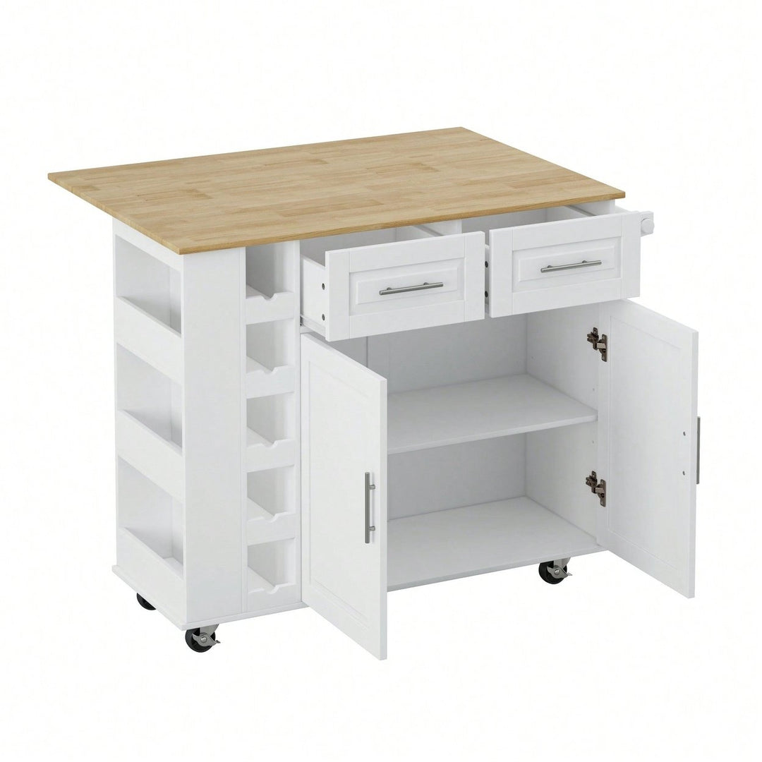 Versatile Kitchen Island Cart with Storage Cabinet Drawers Spice Rack Towel Holder Wine Rack Expandable Rubberwood Top Image 1