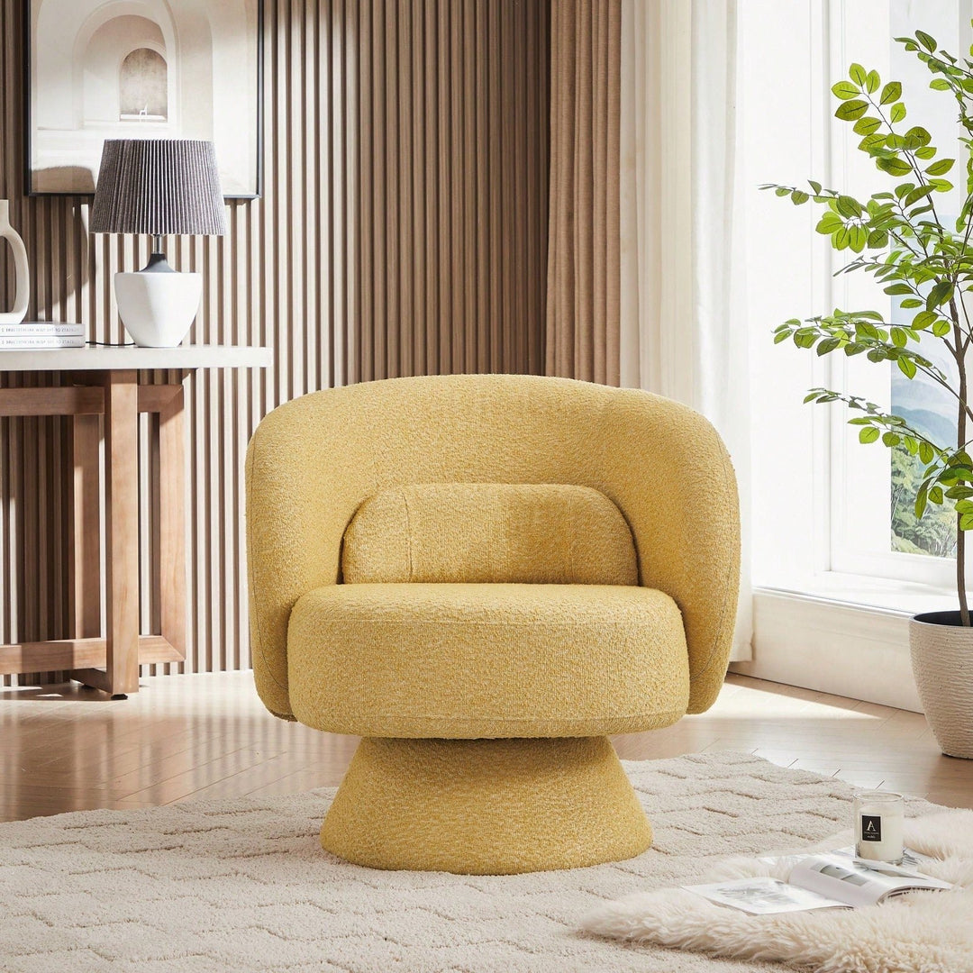 Yellow Swivel Sherpa Accent Chair with Pillows Modern Barrel Chair for Living Room Bedroom or Office Image 4