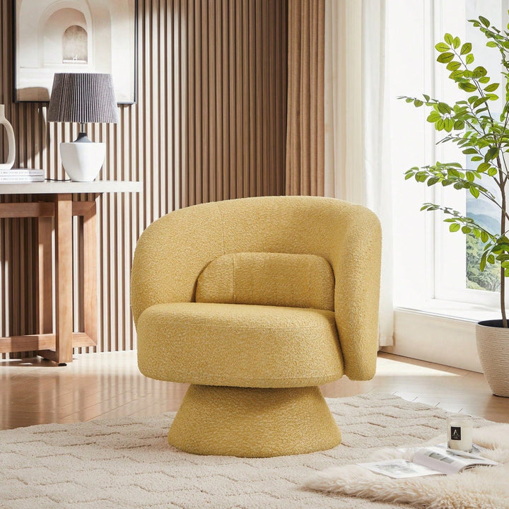 Yellow Swivel Sherpa Accent Chair with Pillows Modern Barrel Chair for Living Room Bedroom or Office Image 5