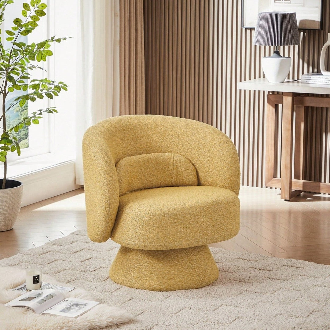 Yellow Swivel Sherpa Accent Chair with Pillows Modern Barrel Chair for Living Room Bedroom or Office Image 6