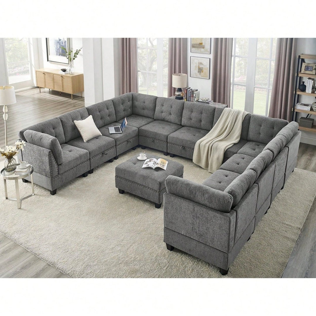 Versatile Modular Sectional Sofa with Sturdy Wood Frame and Luxurious Chenille Fabric Easy to Assemble and Rearrange for Image 5