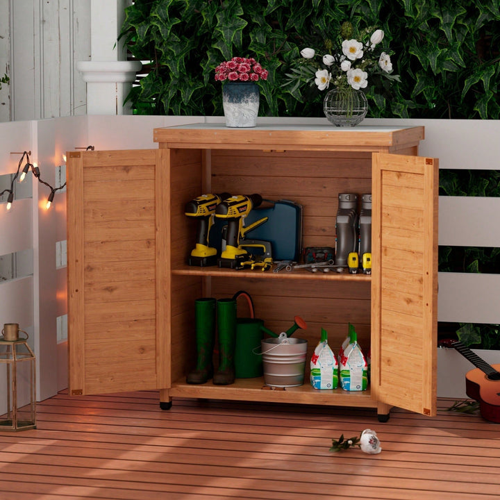 Versatile Potting Bench With Storage And Metal Top For Outdoor Gardening And Workstation Image 7