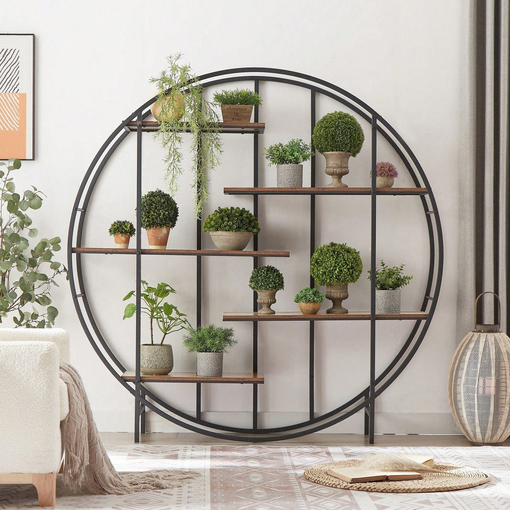 Vintage Industrial 5-Tier Metal Plant Stand and Bookcase Storage Rack for Living Room Kitchen Office Bedroom Rustic Image 2