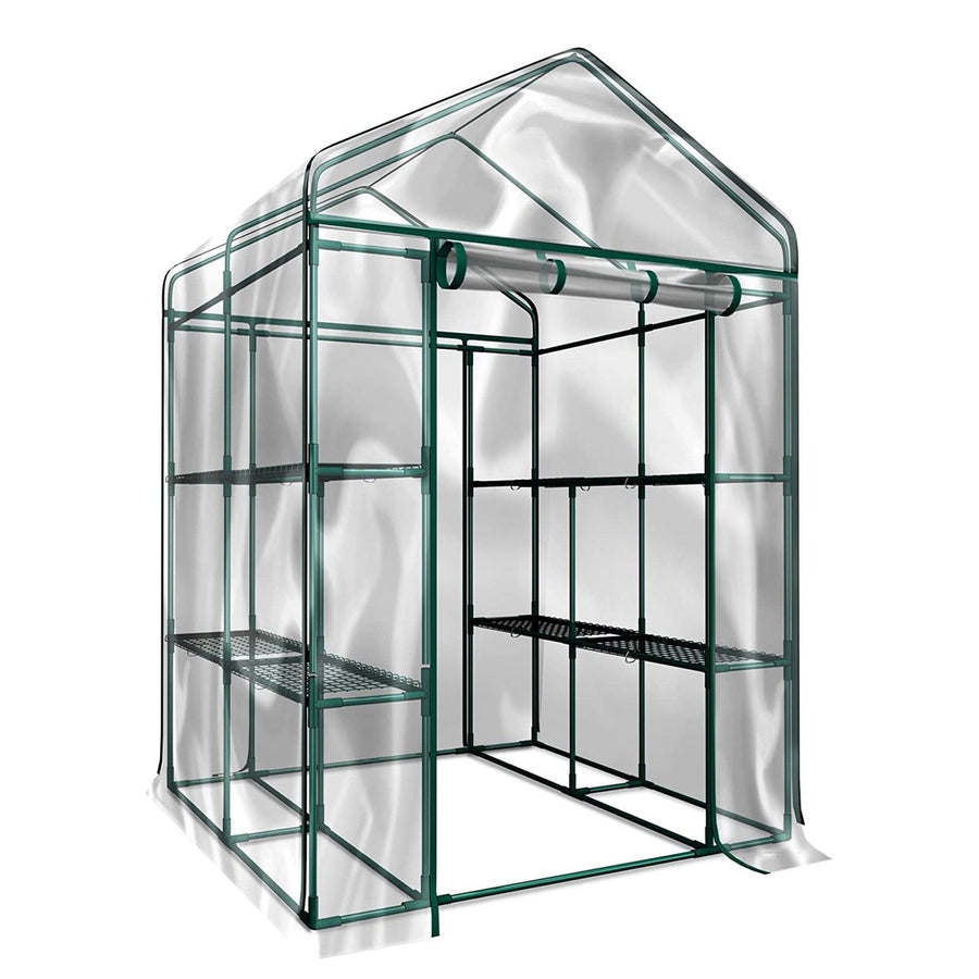 Walk-in Plant Gardening Greenhouse with 2 Tiers and 8 Shelves Image 1