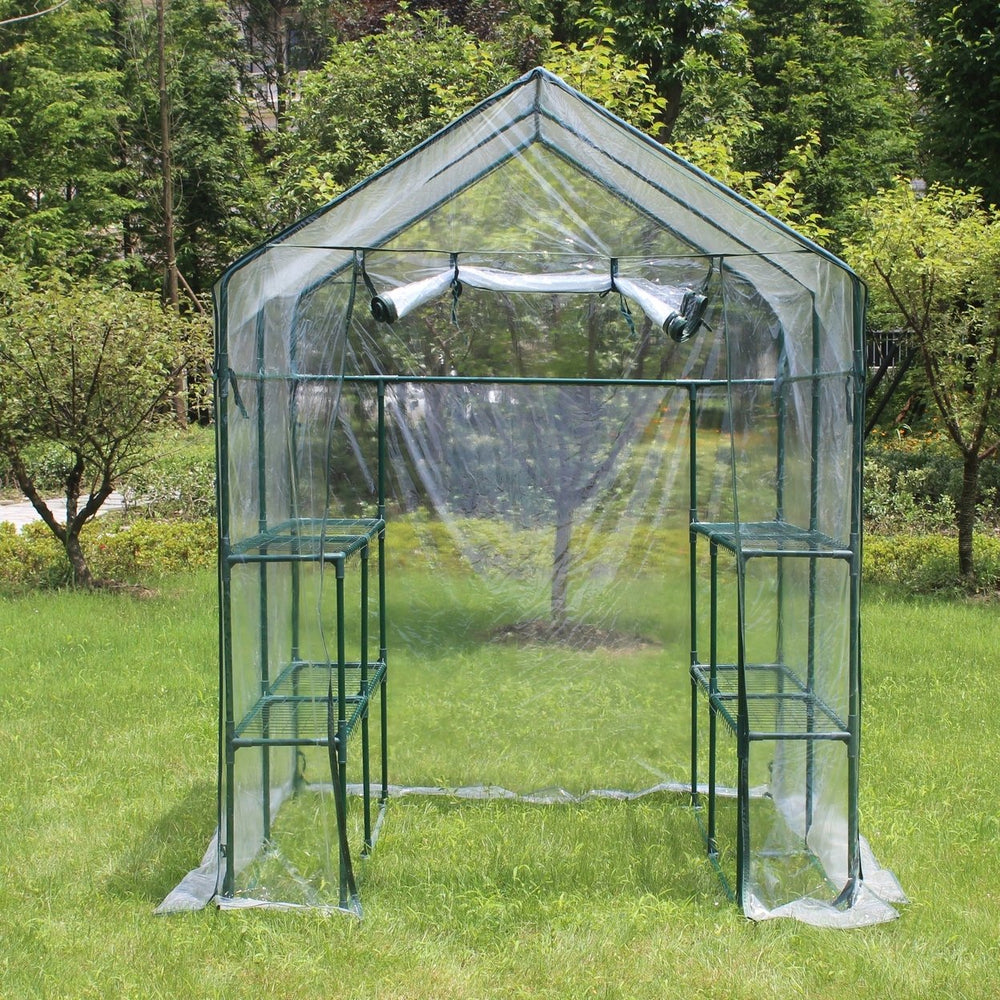 Walk-in Plant Gardening Greenhouse with 2 Tiers and 8 Shelves Image 2