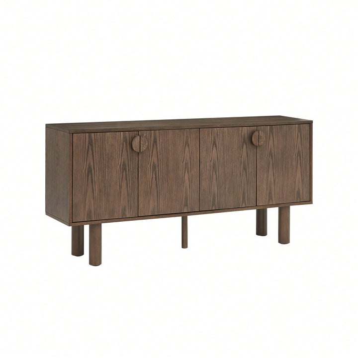 Walnut Accent Cabinet with Storage Versatile Sideboard for Living Room Kitchen Entryway and Dining Room with 4 Outlet Image 2