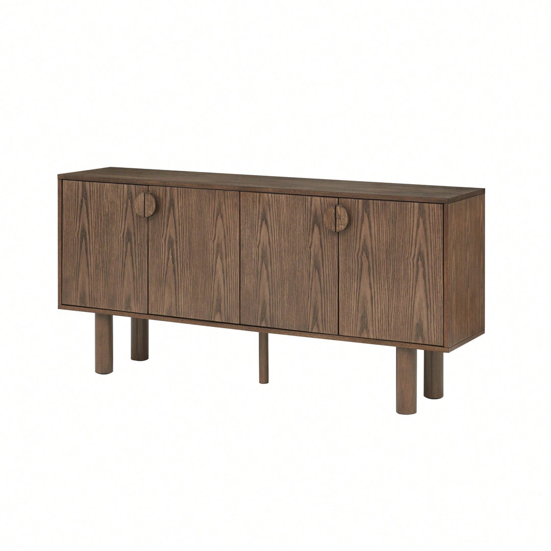 Walnut Accent Cabinet with Storage Versatile Sideboard for Living Room Kitchen Entryway and Dining Room with 4 Outlet Image 3