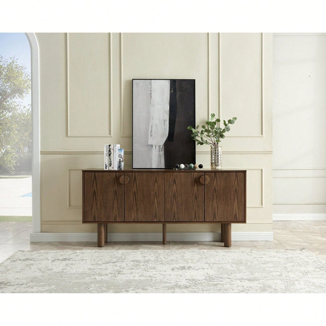 Walnut Accent Cabinet with Storage Versatile Sideboard for Living Room Kitchen Entryway and Dining Room with 4 Outlet Image 7