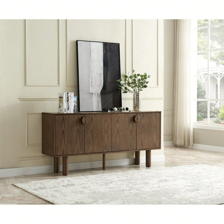 Walnut Accent Cabinet with Storage Versatile Sideboard for Living Room Kitchen Entryway and Dining Room with 4 Outlet Image 8