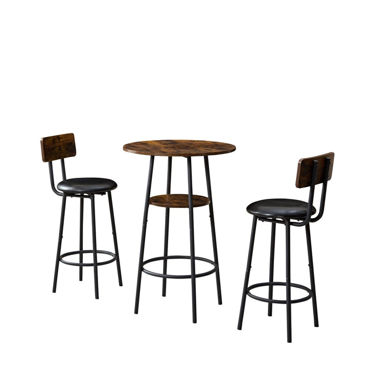 Three-Piece Round Dining Table Set with Storage Small Bar Table and Two Upholstered Chairs for Restaurants Cafes Bars Image 4